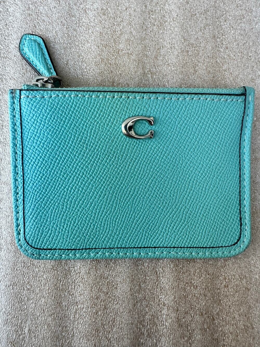 Coach Mini Skinny ID Case Faded Blue Crossgrain Leather CH810